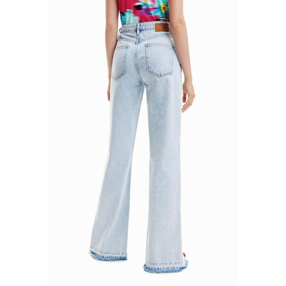 DESIGUAL Flower Embroidered Wide Leg Slit Hem Jeans Size 14 NWT - Picture 2 of 14